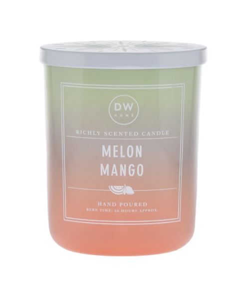 נר גדול בכלי זכוכית ומכסה מעוטר - Melon Mango